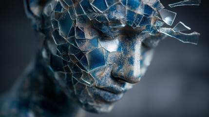 Shattered Glass Human Head Reflecting Deep Emotions on Dark Background