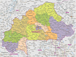 Detailed political map of Burkina Faso