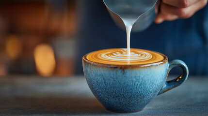 Artisan Barista Creating Latte Art in a Cozy Café Moment