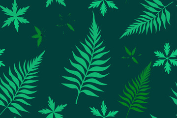 Seamless Tropical Green Foliage Pattern Lush Fern and Leaf Design