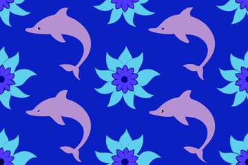 Fototapeta premium Seamless Pattern Design Playful Dolphins and Vibrant Flowers