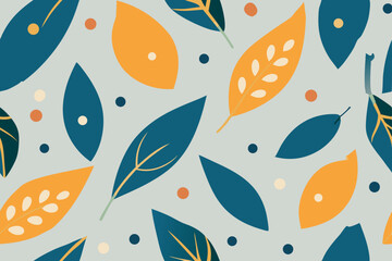 Fototapeta premium Autumnal Leaf Pattern Teal, Orange, and Gray Abstract Fall Design