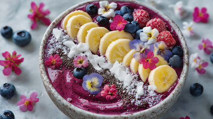 Vegan Smoothie Bowl with Fresh Fruits and Bright Colors