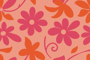 Obraz premium Vibrant Floral Pattern Pink and Orange Flower Design, Seamless Repeat Texture