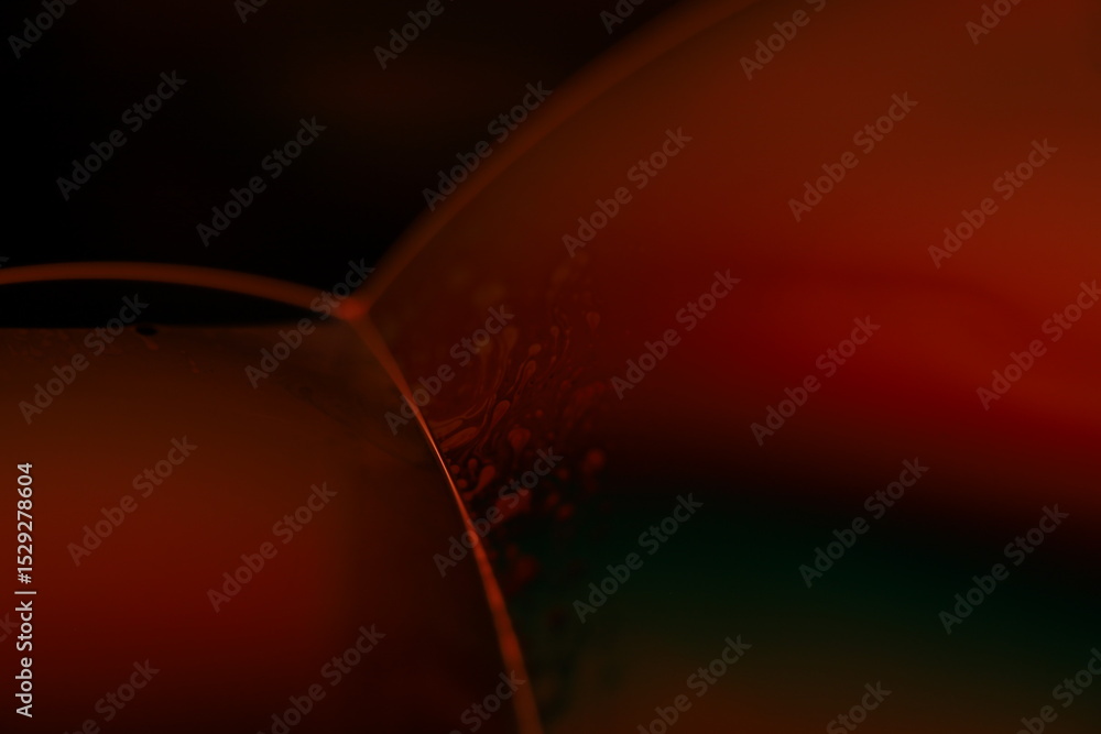 Poster red reflections of liquid in macro, bubbles in macro, connection of bubbles in macro, cell from liqu