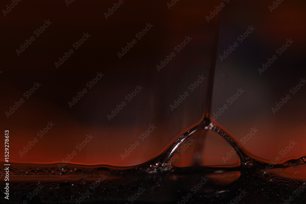 Poster red reflections of liquid in macro, bubbles in macro, connection of bubbles in macro, cell from liqu