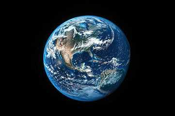 Fototapeta premium A view of Earth from space, the planet's curvature with vibrant blues of the oceans, swirling white clouds, and patches of green and brown landmasses, the vast blackness of space.