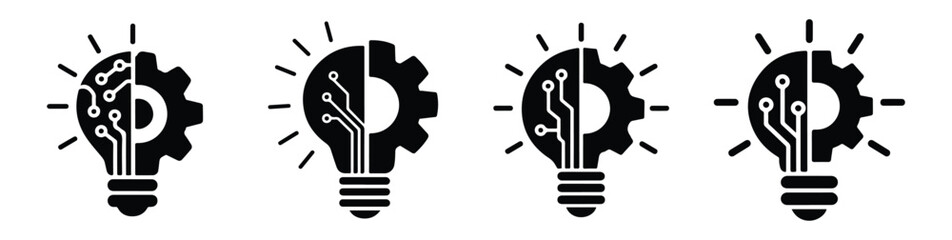 Light Bulb with Cogwheel Icons. Light Bulb with Gear Symbols for Idea & AI. Innovation Icon Set Vector – Light Bulb with Cogwheel, Inspiration Symbol. Transparent background