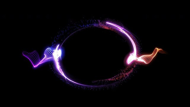 Digital colourful circle waves line form motion and movement dissolve in the depth of field, abstract technology and science background