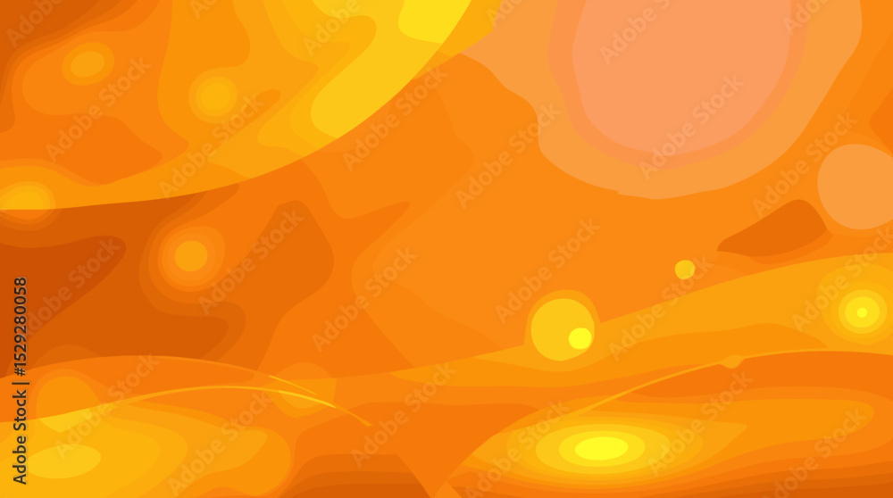 Poster abstract orange background with flowing shapes and glowing elements