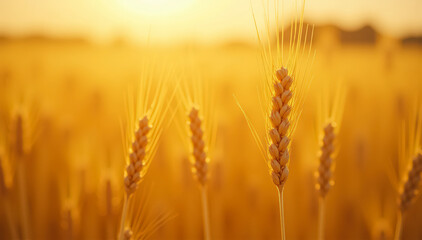 Fine wheat texture captured in golden hour light with smooth background and depth.