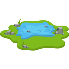 Water Pond with Reeds and Stones