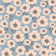 Seamless vintage floral pattern with delicate white and pink flowers, soft natural leaves, and hand-drawn botanical details. Perfect for fabric, wallpaper, wrapping paper, and elegant design projects
