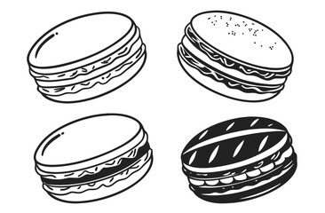 Minimalist Black and White Macaron Icons – French Dessert Silhouettes