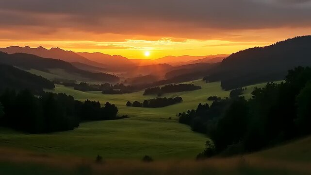 Serene Mountain Valley at Sunset: A Peaceful and Inspiring Landscape Scenery Video