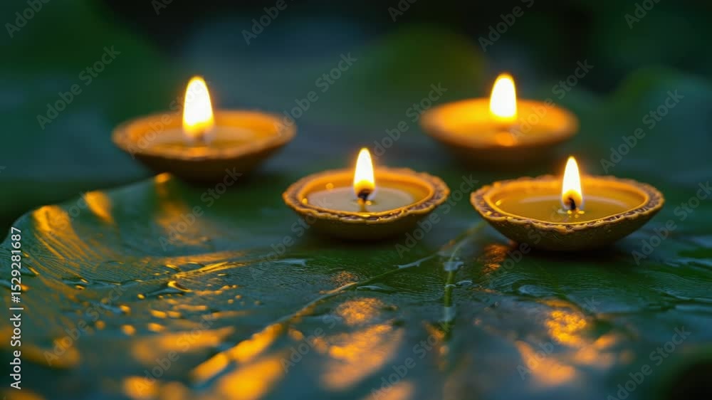Poster three candles resting on a single leaf