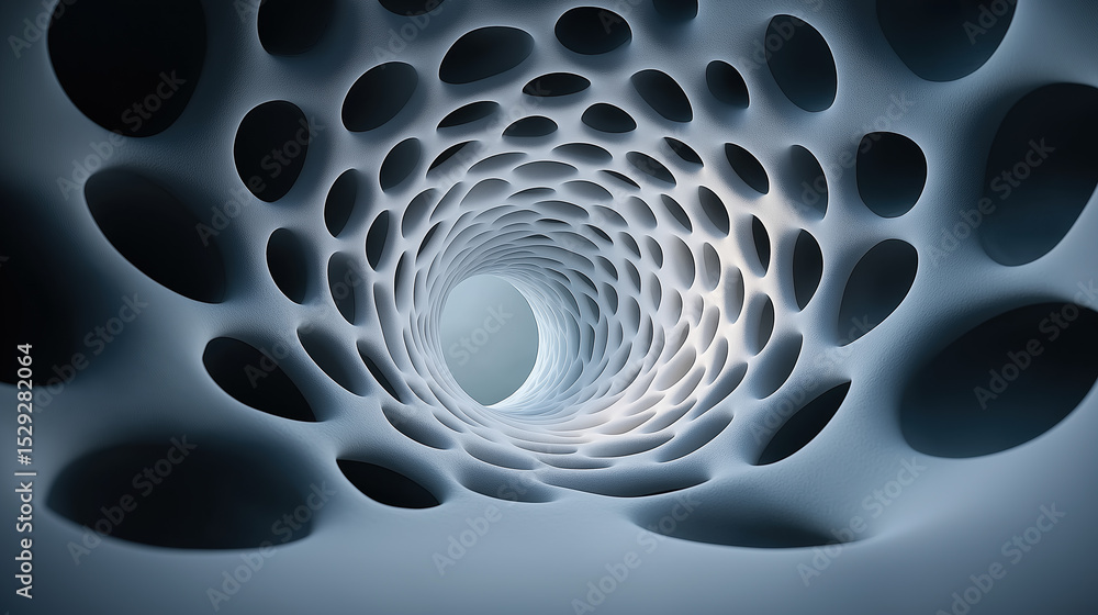 Poster abstract tunnel with smooth curves and light reflections