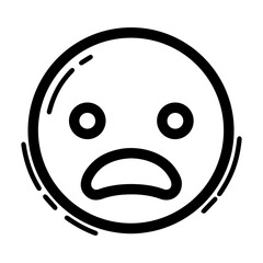 Outline style emoji expressing dumbfoundedness or concern. Features open eyes and downturned open mouth, conveying a sense of confusion, worry, slight tension, or mild shock without extreme emotion