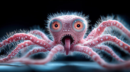 Colorful octopus with large eyes on a dark background