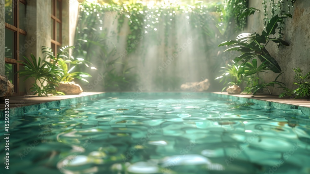 Aufkleber this tranquil indoor pool scene features glimmering water and abundant greenery, creating a peaceful