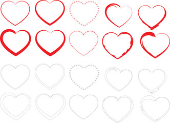 Set of Hand drawn hearts vector, Heart illustration bundle, Valentine's Day Heart Cricut Silhouette
