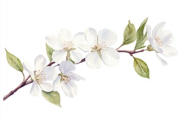 Obraz premium Watercolor white flower branch blossoms illustration botanical.