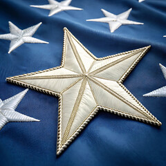 Blue Fabric Background with Embroidered White Stars Perfect for Patriotic Displays and Artistic Wall Decor