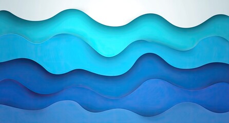 Abstract Blue Paper Cut Waves Background