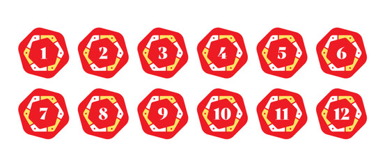 numbers 1-12 for business, education, technology world. numbers 1-12 concept in hexagons