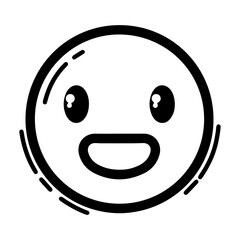 Outline style emoji expressing simple happiness and contentment. Features wide open eyes and a broad smile, conveying an innocent and pleased disposition. Expressing positive feelings, agreement