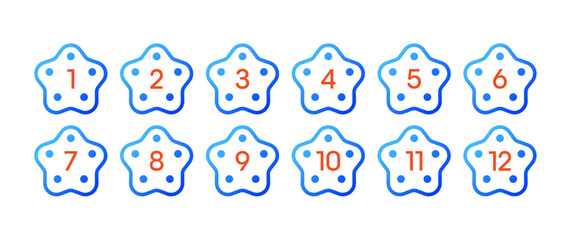 Numbers 1-12 for science, education, business, technology world. Numbers 1-12 concept in stars