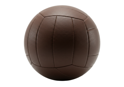Brown volleyball resting on a surface, showcasing its texture and stitching details
