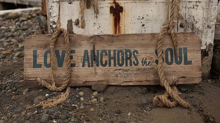 Rustic love anchors the soul wood sign with rope nautical beach decor inspirational quote vintage style art