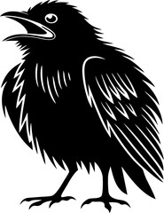 Fototapeta premium Silhouette of a american robin outline drawing of a crow standing with its beak open