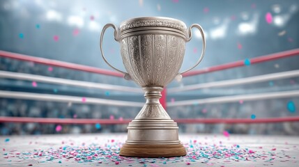 Champion Trophy on Stage with Confetti