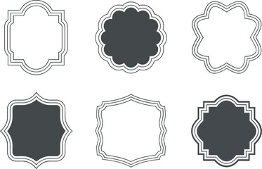 Black and white edge label frames. Curved mix of modern and vintage lines for classy monochrome shape collection 