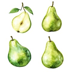 Watercolor Illustration Of Four Pears