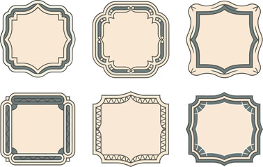 Rounded beige label frames. Shield shaped neutral design templates with elegant borders for packaging or branding  