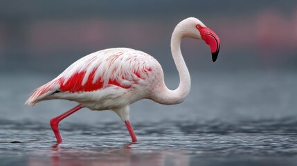 Majestic Chilean Flamingo in Shallow Water