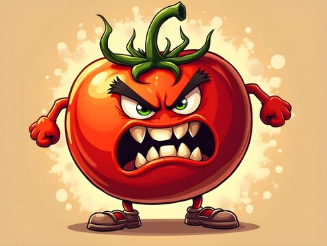 Angry Tomato Cartoon A Vibrant, Furious Illustration