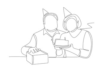 Birthday celebrations concept one-line drawing