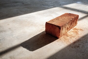 Clay brick on concrete floor with diagonal shadows