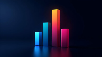 3D Neon Bar Chart Showing Growth on Dark Background