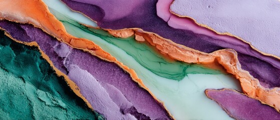 Semiprecious marble in mint green and purple with cracked orange veins