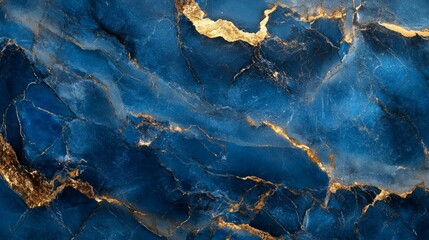 Blue abstract background with gold veins, useful for interior design.