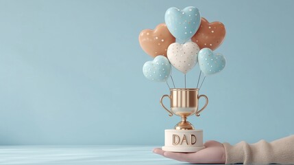 Dad trophy with heart shaped balloons