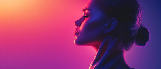 Silhouette of a woman with closed eyes on gradient background. Useful for illustrations about meditation and relaxation.