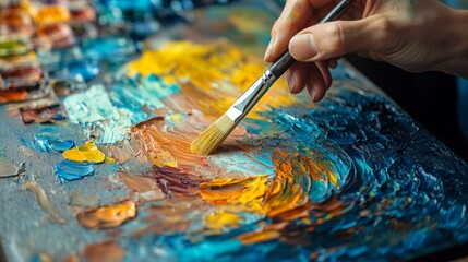 Abstract background with paints and brush. Useful for articles about creativity and art.