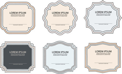 Vintage label frame collection. Decorative outline box templates with elegant serif font areas for paragraph use  