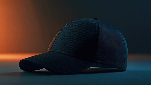 A black baseball cap sitting on a table, waiting to be used